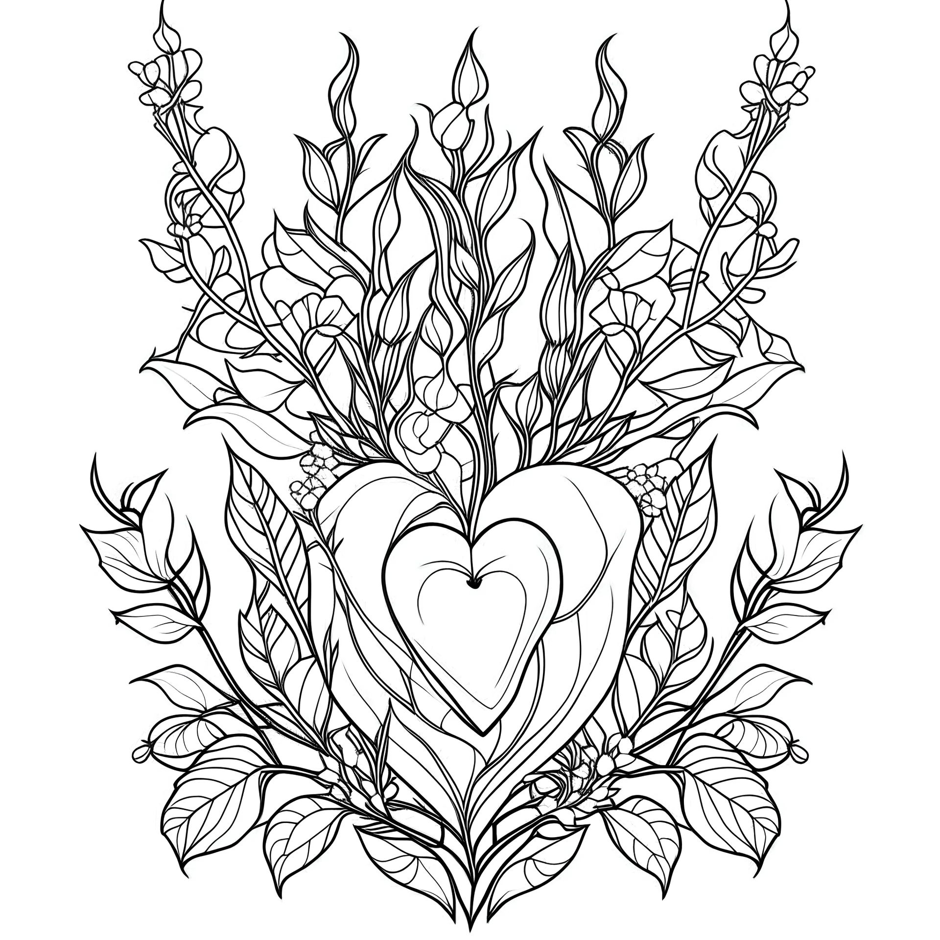 outline art for square Human Heart Candles Ikebana style coloring page for kids, classic manga style, anime style, realistic modern cartoon style, white background, sketch style, only use outline, clean line art, no shadows, clear and well outlined