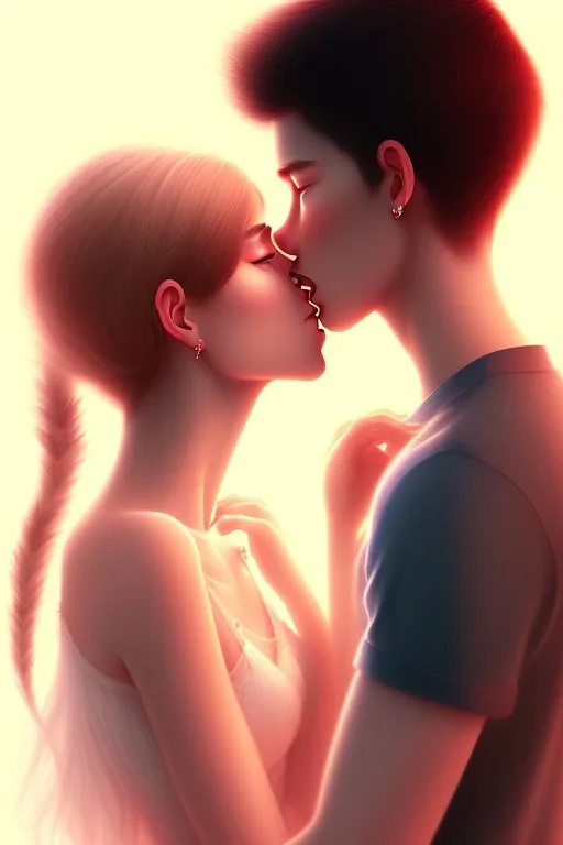 girl and boy, cute, beautiful, close up, kissing