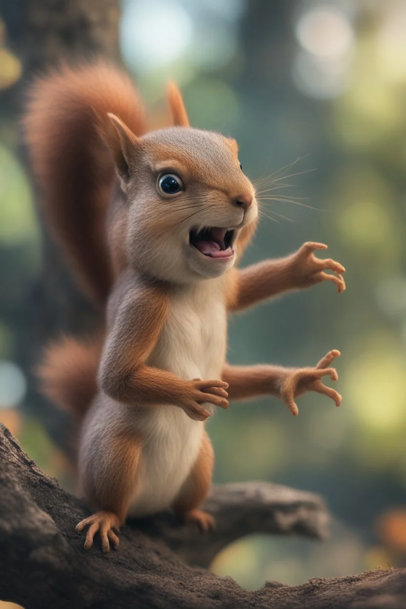 squirrel elf in angry talking mutant tree, bokeh like f/0.8, tilt-shift lens 8k, high detail, smooth render, down-light, unreal engine, prize winning