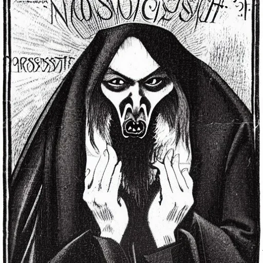 Nosferatu vampire with a beard of flesh as a Russian Orthodox