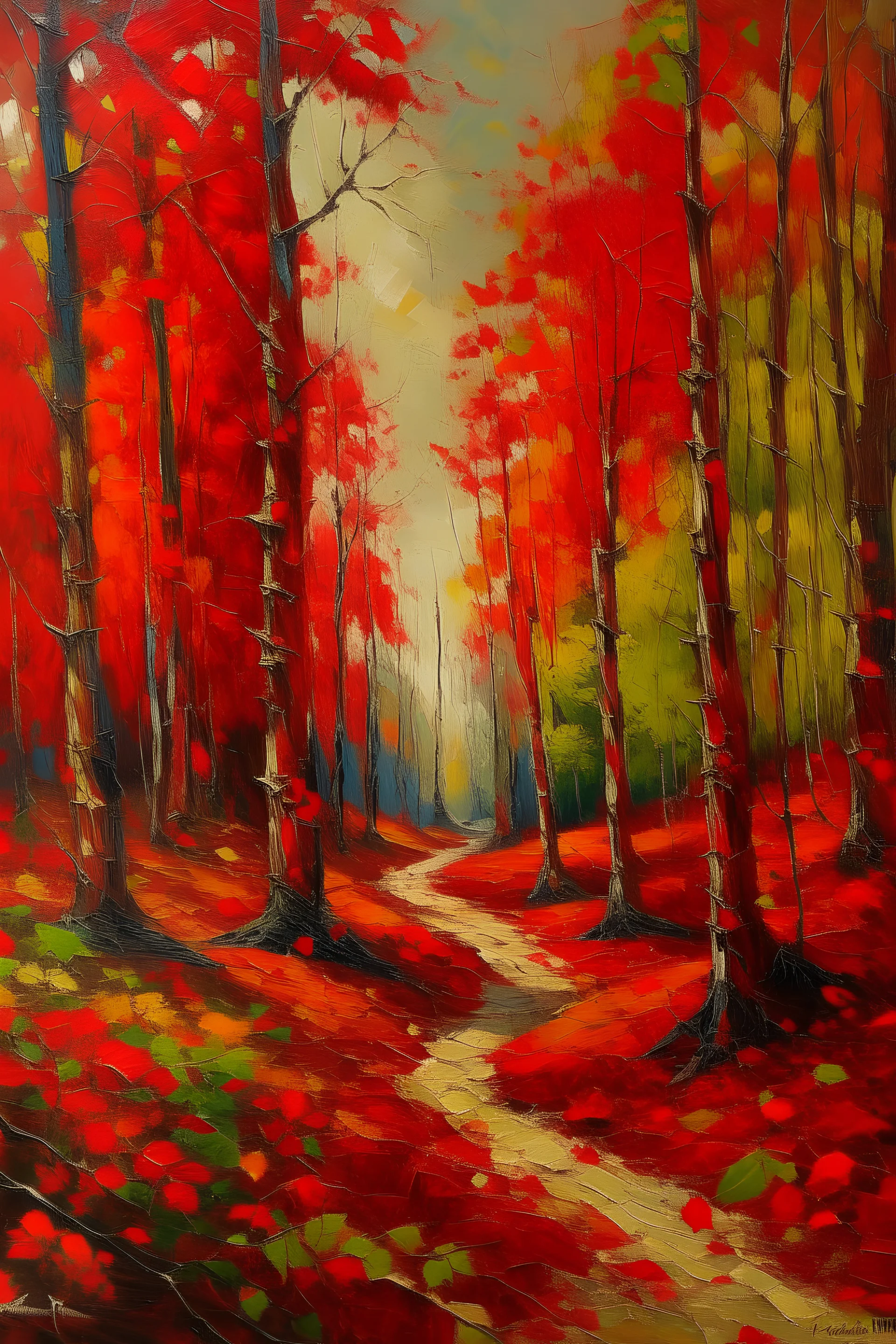 floresta carmim pintura óleo