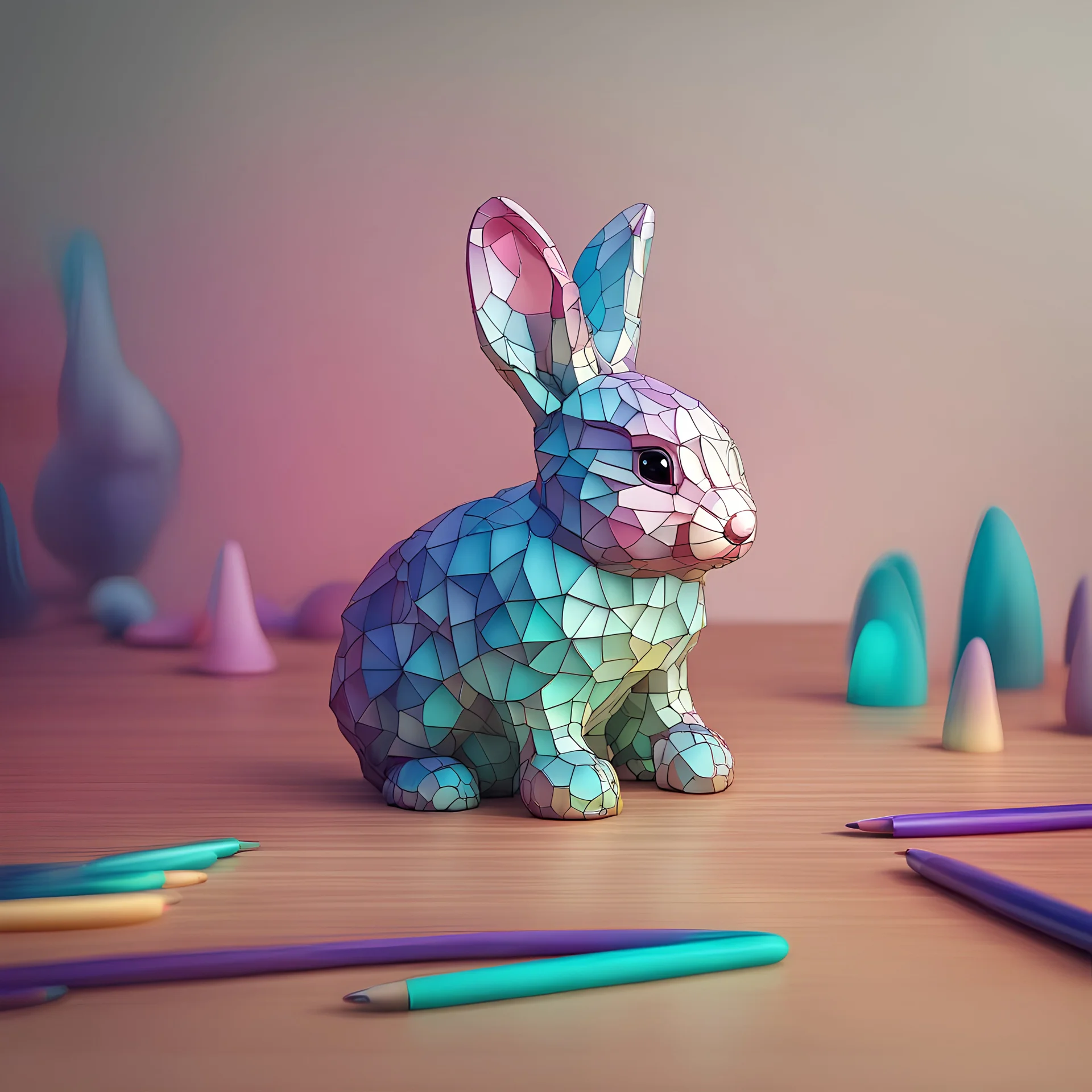 Make a baby bunny beautifull in gradient colors, using tiffany glass art style and op-art, colorfull, in first plane, bigger,., photo, cinematic, fashionv0.2