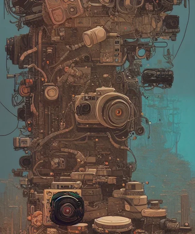 Camera., concept art, hyper detailed, asaf hanuka, dan mumford, kilian eng, post-apocalyptic, oil on canvas