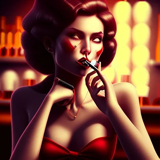 Lady smoking in a bar,old movie