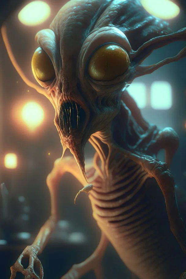 Organ eater alien ,volumetric, warm indoor lighting, artstation, detailed, digital painting, cinematic, character design by hayao miyazaki, unreal 5, daz, hyperrealistic, octane renderer, arnold renderer, 8k, matte