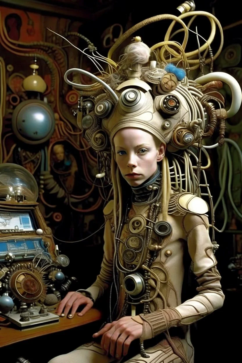 photo by tim walker : loan-blend human-alien biomorphic-animals squid indefinite head extreme wide shot head to toe portrait of weird smkrofft pufnstuff puppet voodoo cutie doll made of straw human nervous systems, renaissance faire alex grey hyper detailed michael cheval with a playful expression made out of mechanical parts and robot arms; cyborg details, unusual and obscure photograph by františek vobecký of a surreal scene of ghastly men, pop art, clive barker style, 300mm f/.8, raw cinemati