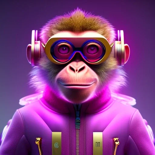 pixar style anamorphic cute cyberpunk monkey baby, smiling,gangsta gold neckless, full body, magenta puffer jacket, manila city backdrop, dramatic lighting, hyper realistic, unreal engine 5, 16k