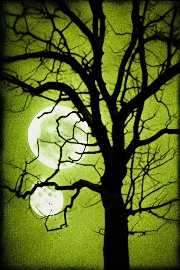 Night, tree leaves, moon, clouds, creepy gothic movies influence, photography