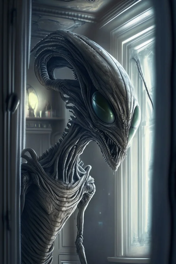 Alien in house,highly detailed, artstation, sharp focus