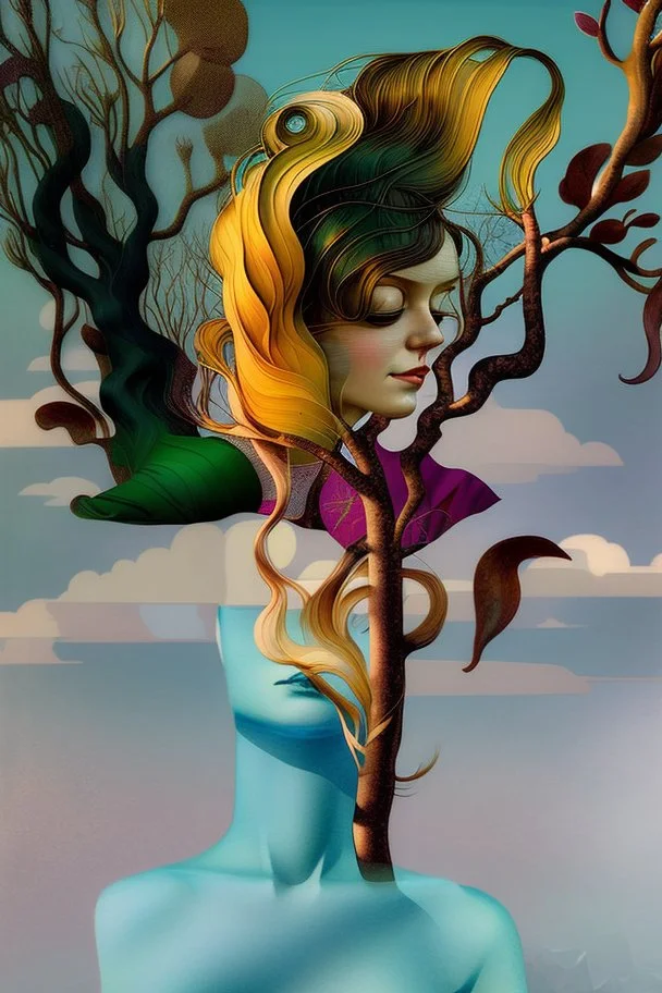 Streamline moderne woman windblown hair trees leaves carel weight Oxana dobrovolska catrin welz-stein andrea kowch andrea kurti art deco