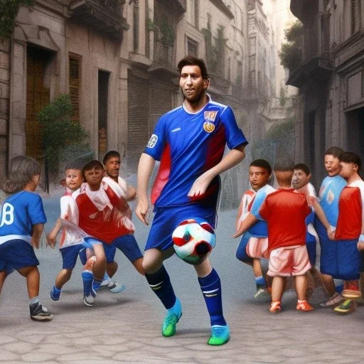 Lionel Messi playing soccer with kids in the back streets of Buenos Aires