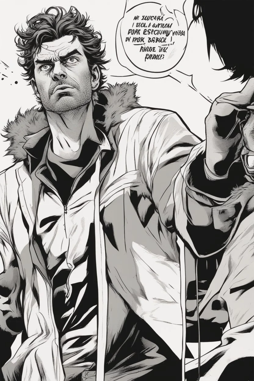 man with scruffy hair, stubble and a disgusted, judgmental look on his face comic book style