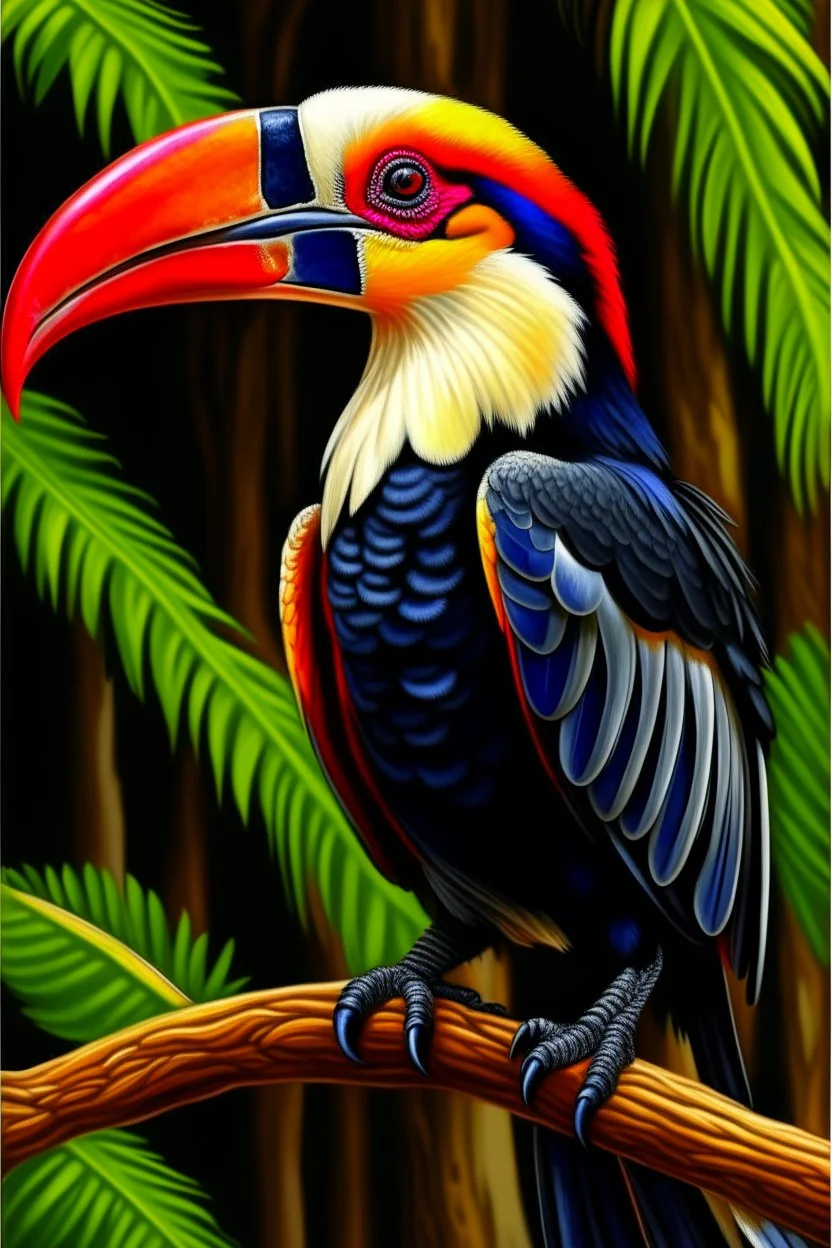 Hornbill bird full body, digital art, photo, illustration, digital painting,oil painting, smooth, sharp focus, highly detailed