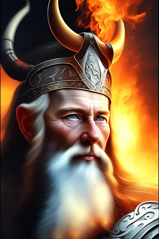 Fire theme art, Portrait of a viking by Michelangelo, 8K, close-up face