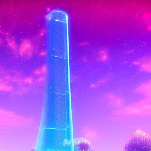 Blue futuristic cristal tower in a flowery countryside, glitter pink in a galactic ambiance, delicate colors in the foreground, full of details, smooth, light effect，vaporwave colorful, smooth, extremely sharp detail, finely tuned detail, ultra high definition, 8 k, unreal engine 5, ultra sharp focus