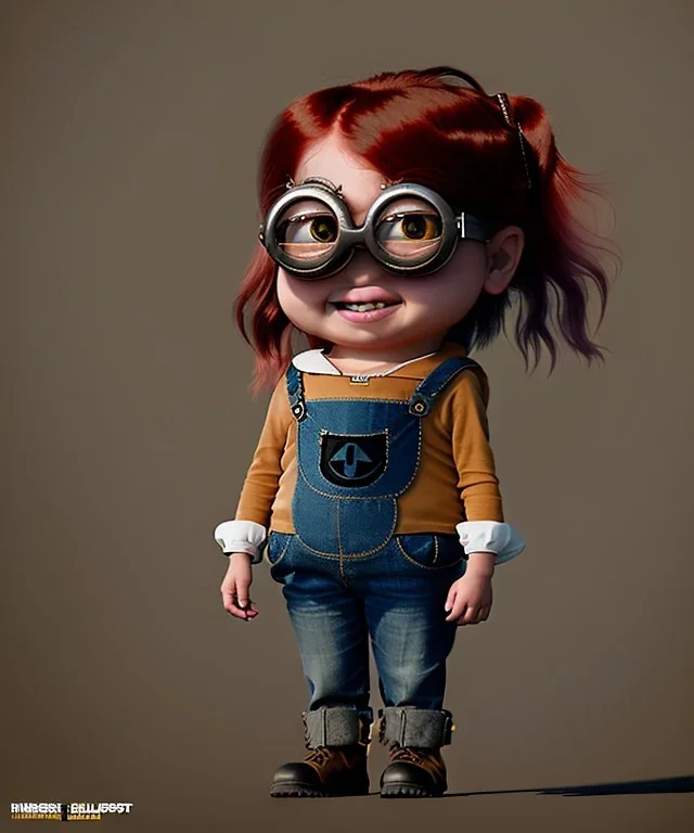 Female Minion toddler, steampunk, full body, red hair, leather jacket, dramatic lighting, hyper realistic