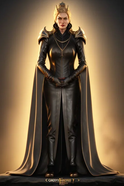 Cersei Lannister as evil queen in black leather coat, busty, cleavage, voluptuous, lena headay, angry, stern look. character design by cory loftis, fenghua zhong, ryohei hase, ismail inceoglu and ruan jia. unreal engine 5, artistic lighting, highly detailed, photorealistic, fantasy