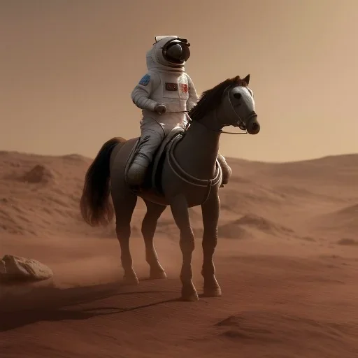 Riding horse astronaut mars