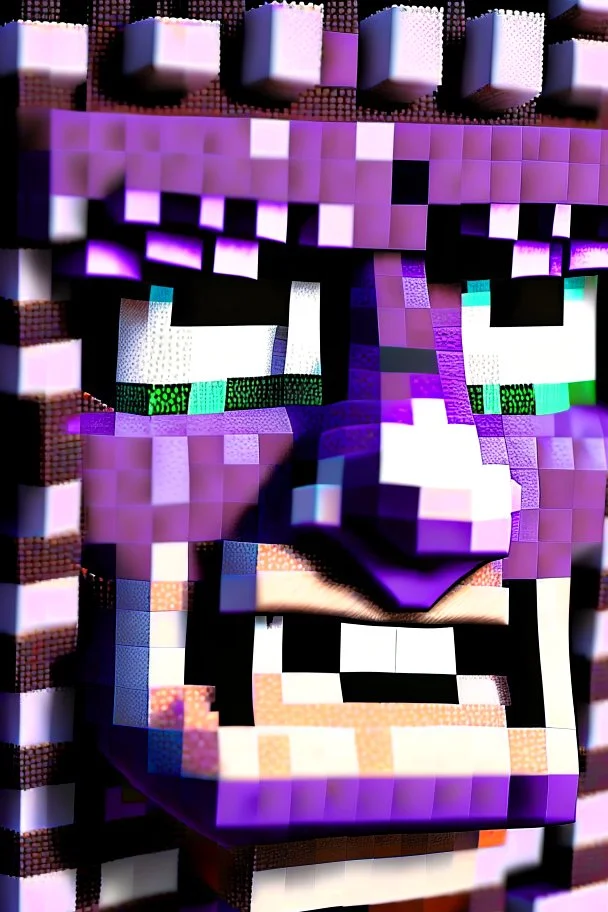 a close-up portrait of a purple Minecraft face, clown, 3d, large pixel style