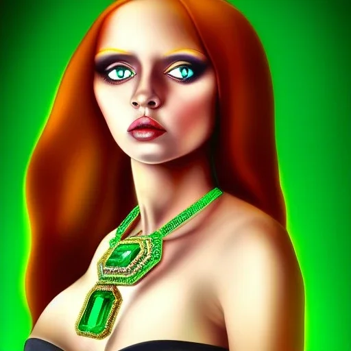 fullbody portrait of beautiful booty young busty atletic amazon Redhead woman with big eyes with big emeralds necklace by Anthony Devas 8k