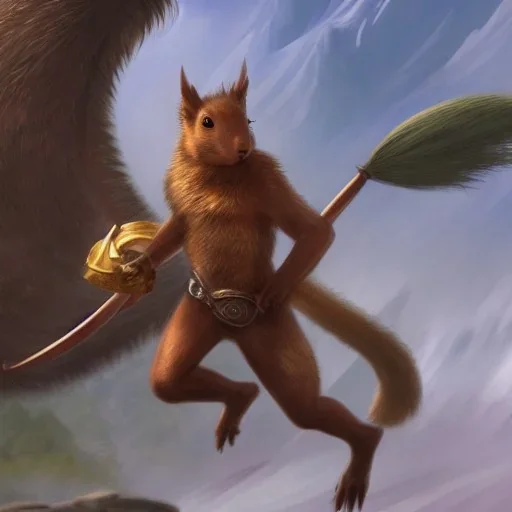 Fantasy image,d&d, person running from a Giant squirrel