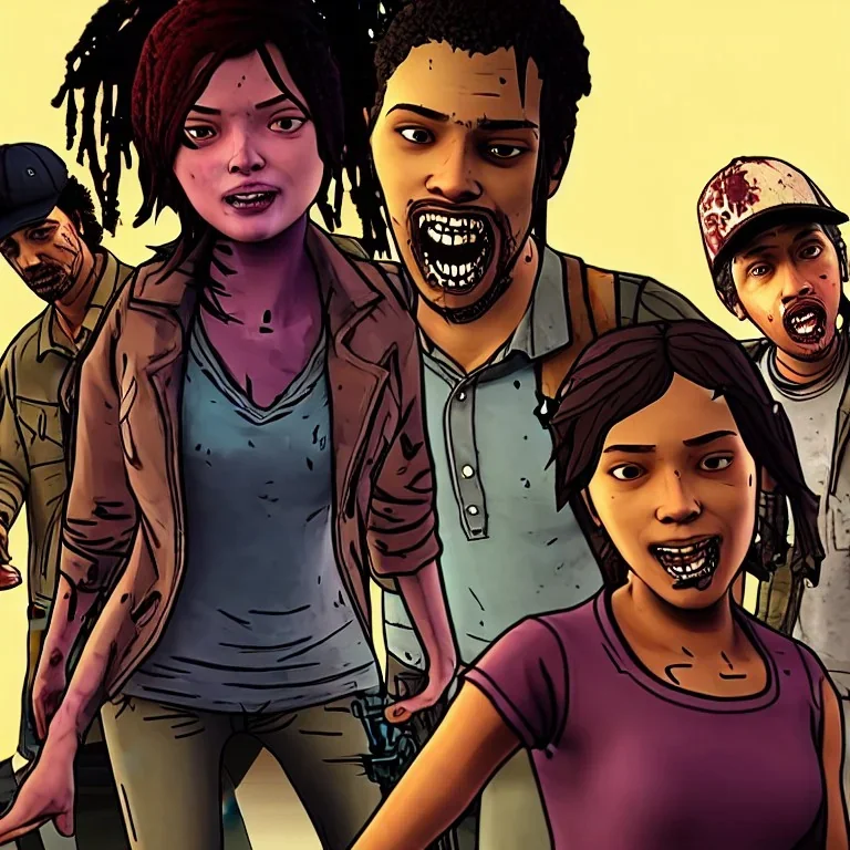 Clementine from the walking dead telltale dancing like with lee and Kenny and smile art look like the game