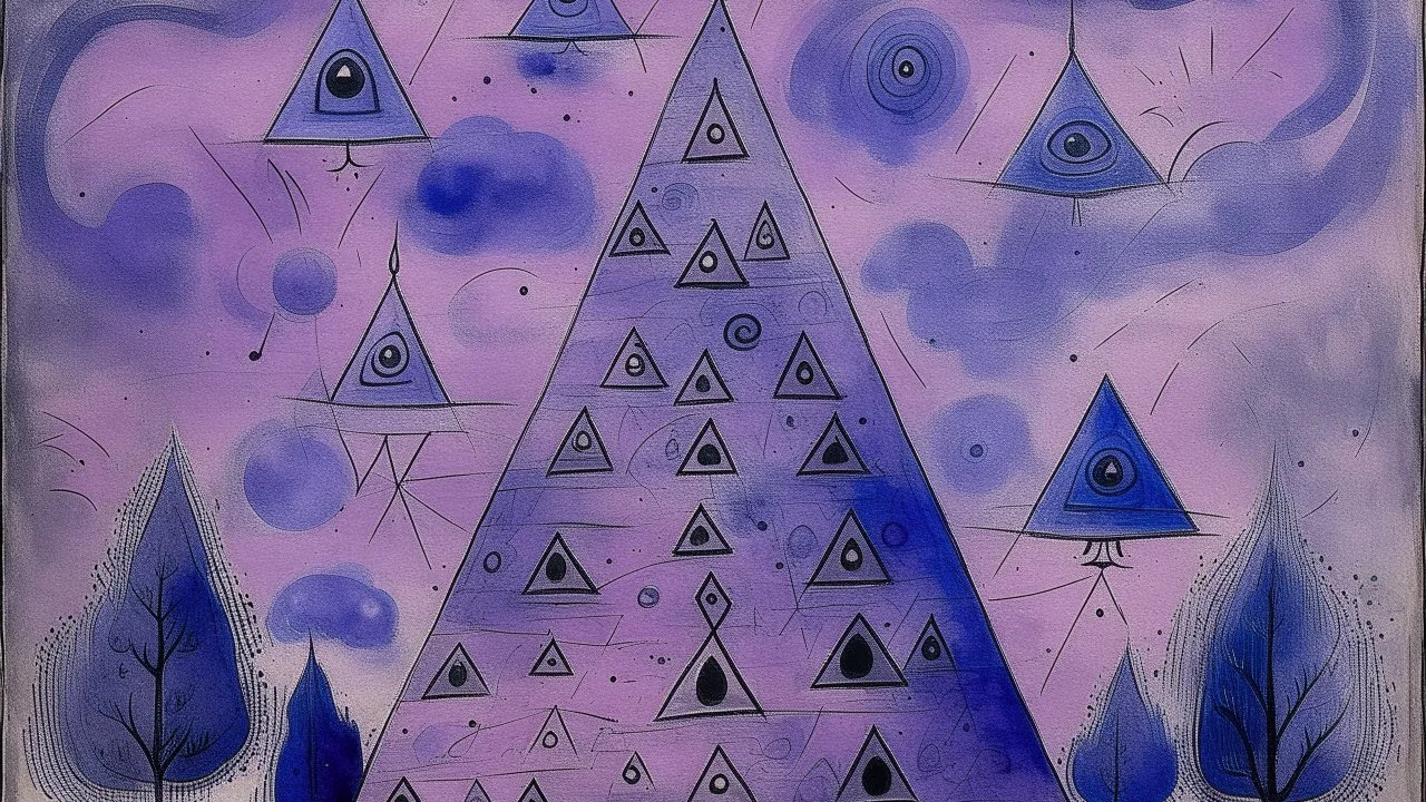A purple haunted cosmic pyramid with ghosts painted by Paul Klee