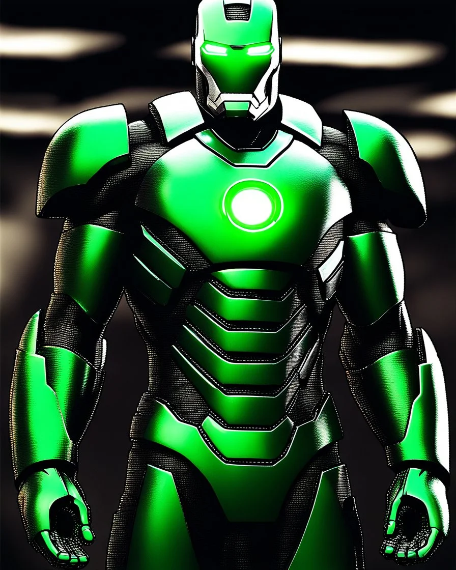 Super IRONMAN armor, kryptonite powered, black armor, black chrome, green lights, built by wayne enterprises, designed by stark https://stablecog.com/generate?o=ea7ba378-448b-4658-8ad5-81f270778c7cindustrieshttps://stablecog.com/generate?o=37b70ee1-cbf6-4de2-8ffe-0e02f33ce34f photorealistic, military display, weapons test,