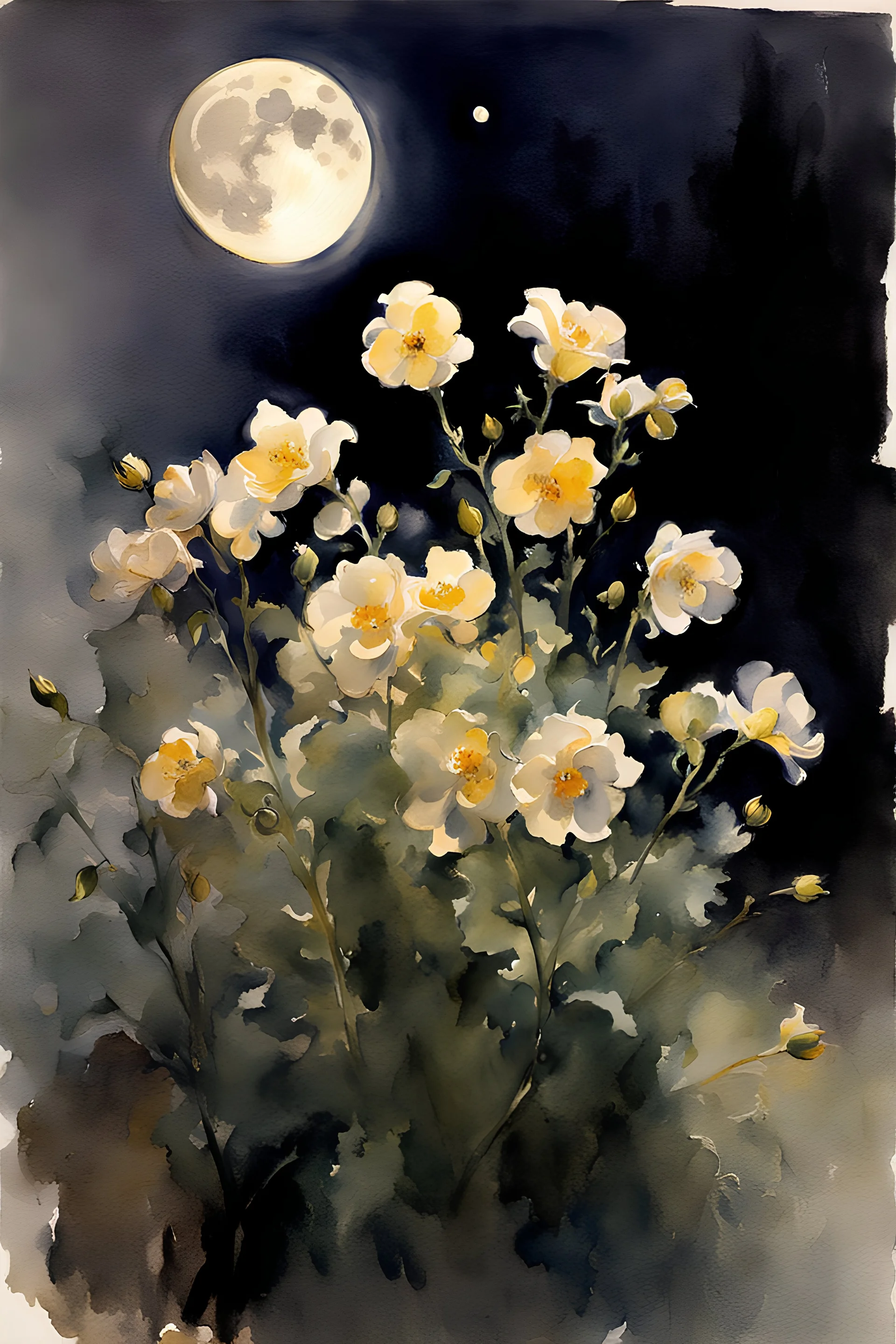 Night, moon, flowers, john singer sargent watercolor paintings