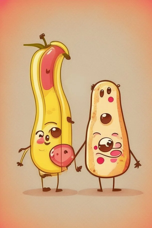 Cute cartoon like bacon and banana characters