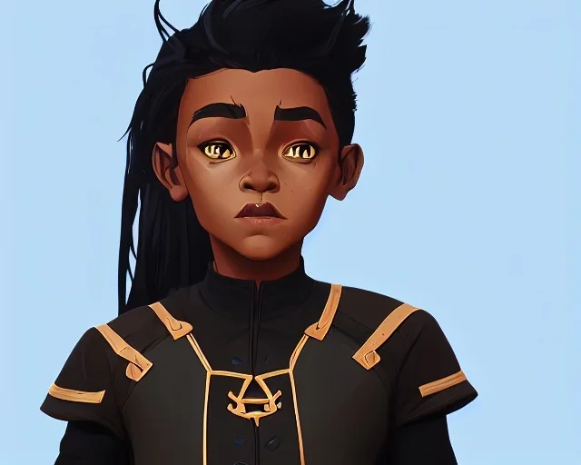 Portrait of an 11 year old cute black kid witch with long dark curly hair