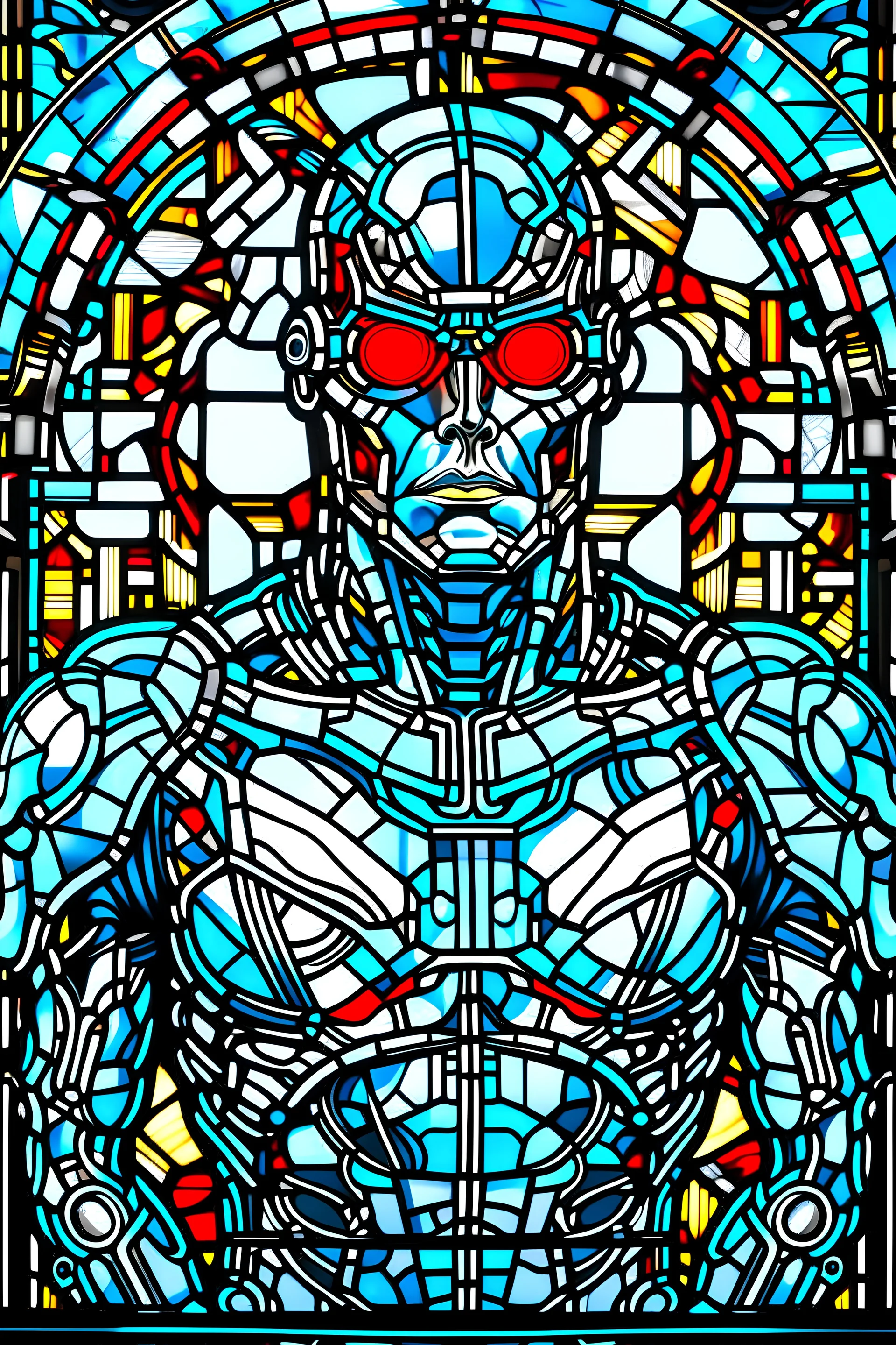 DC Cyborg stained glass,