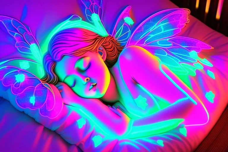 black light art neon colors cute sleeping fairy