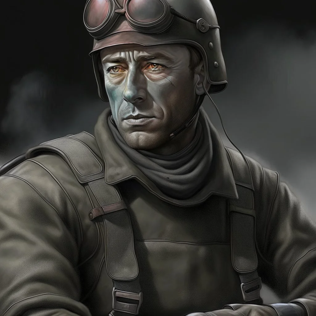 German ww2 30 year old tank commander realistic digital art grey clothes