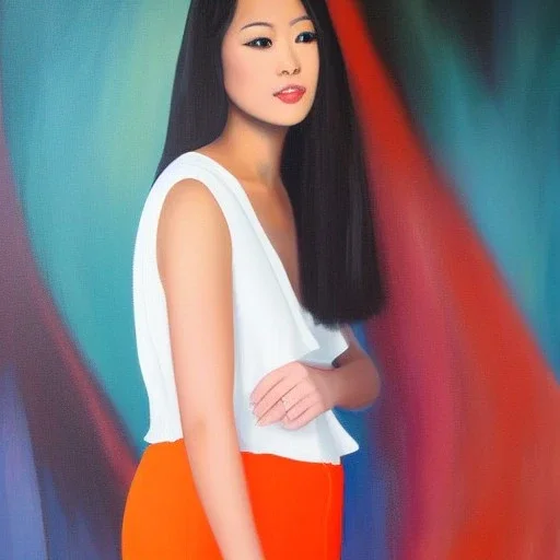 Full body portrait, painting, medium shot lady orange radiant clothing