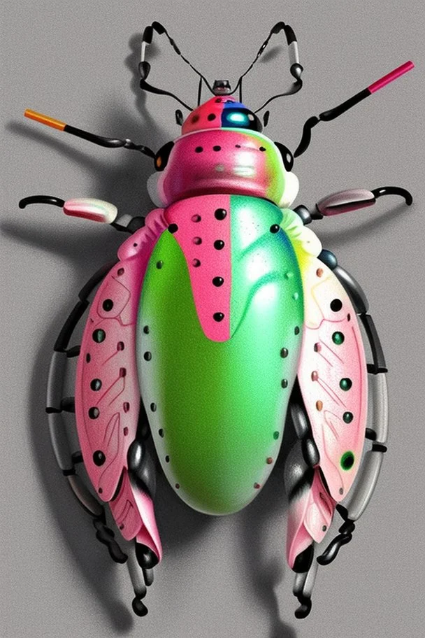 Realistic drawing with colored pencils of a lovebug on a white background