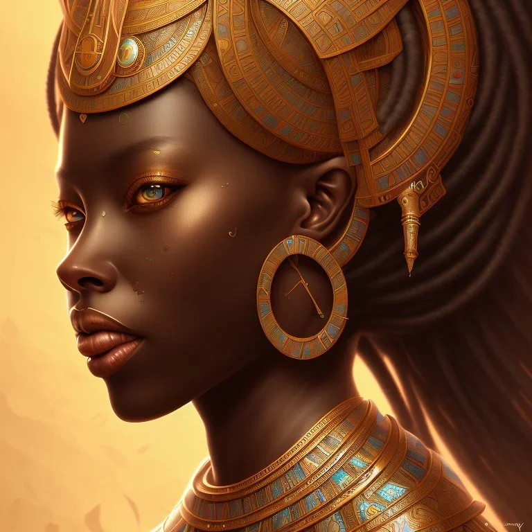 sango fantasy, fantasy magic, intricate, sharp focus, illustration, highly detailed, digital painting, concept art, matte, masterpiece head sexy African beauty black afro hair earth lady bronze African huts Egyptian princess