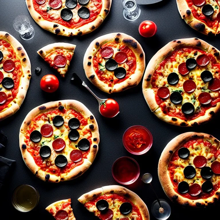 Photo of pizzas, black background