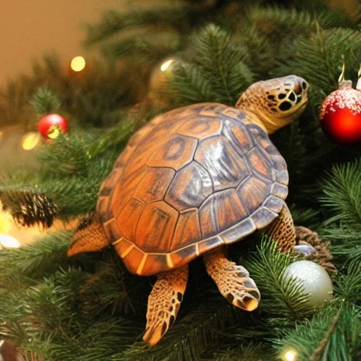 Turtle by the Christmas tree