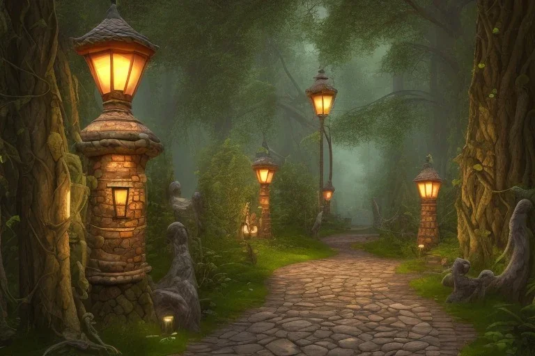 wooded stone lantern path forest