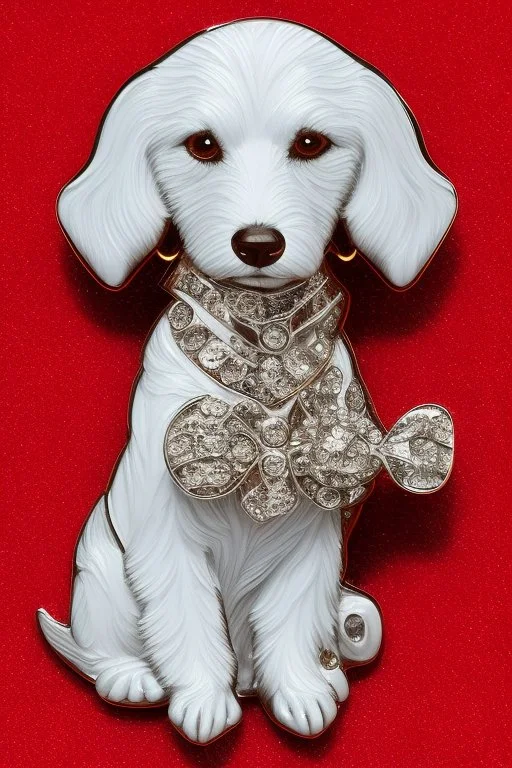 Diberman dog brooch with crystal white background