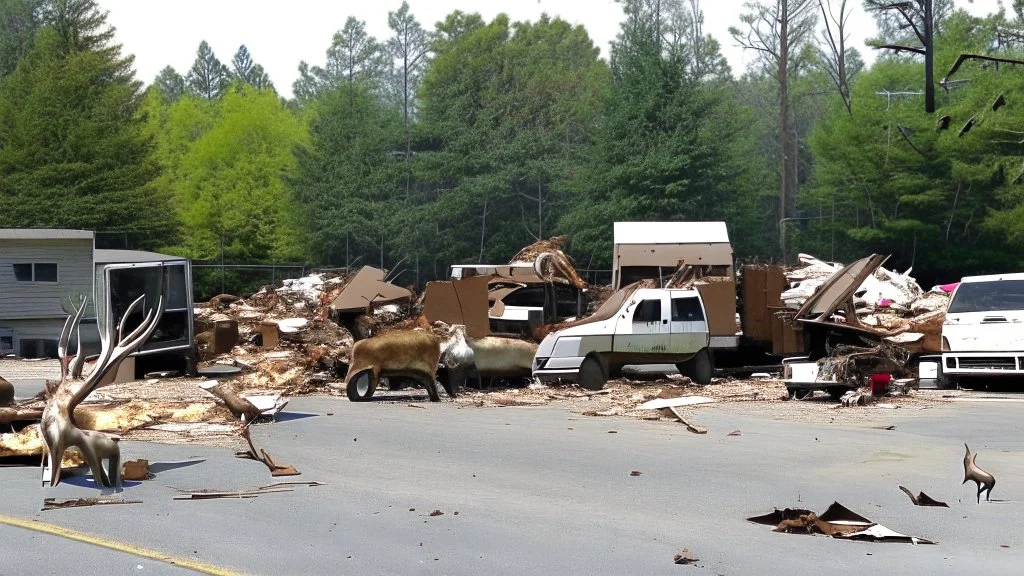 the deceased fawn's family deer raid moving truck company parking lot making a lot of destruction