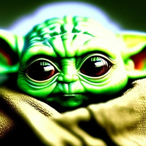 super photorealistic studio photo of a sweet female baby yoda in star wars by Annie Leibovitz, intricate, highly detailed, sharp focus, cinematic lighting,