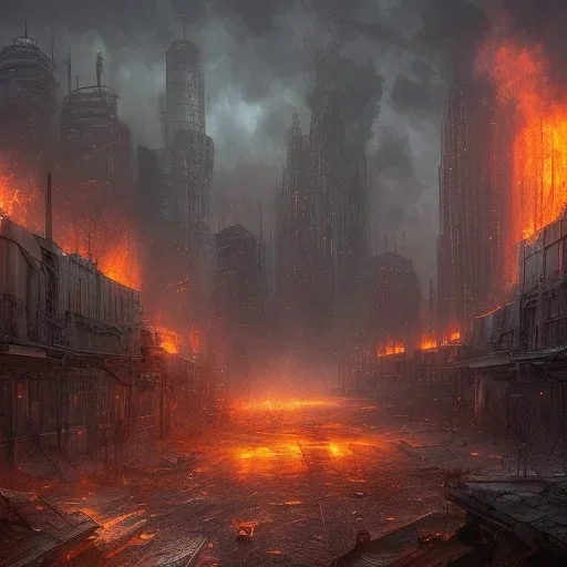 Post-apocalyptic City, Dark, fire