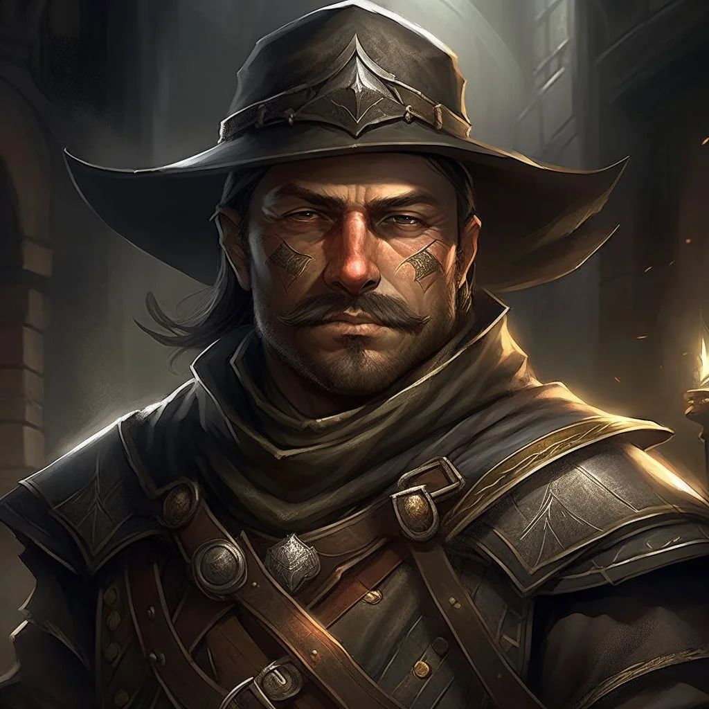 conquistador inspired fantasy townsguard sergeant digital art portrait