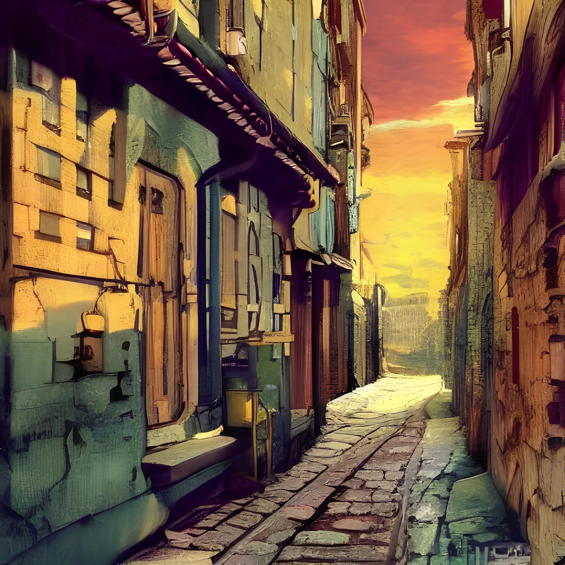 a beautiful digital anime style painting of Vienna alleyway, relaxing summer day, masterpiece, sharp focus, intricate details, visually stunning, wide angel camera, octane render, volumetric lighting, vdb clouds, realistic shadows, uhd, 8k, art by John Atkinson Grimshaw