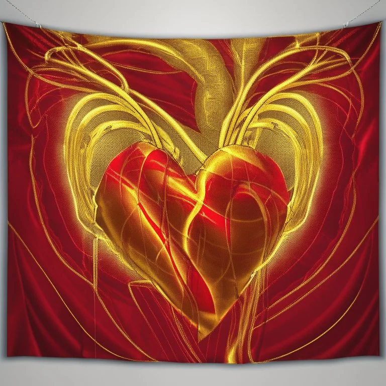 electric heart in red and golden tapestry