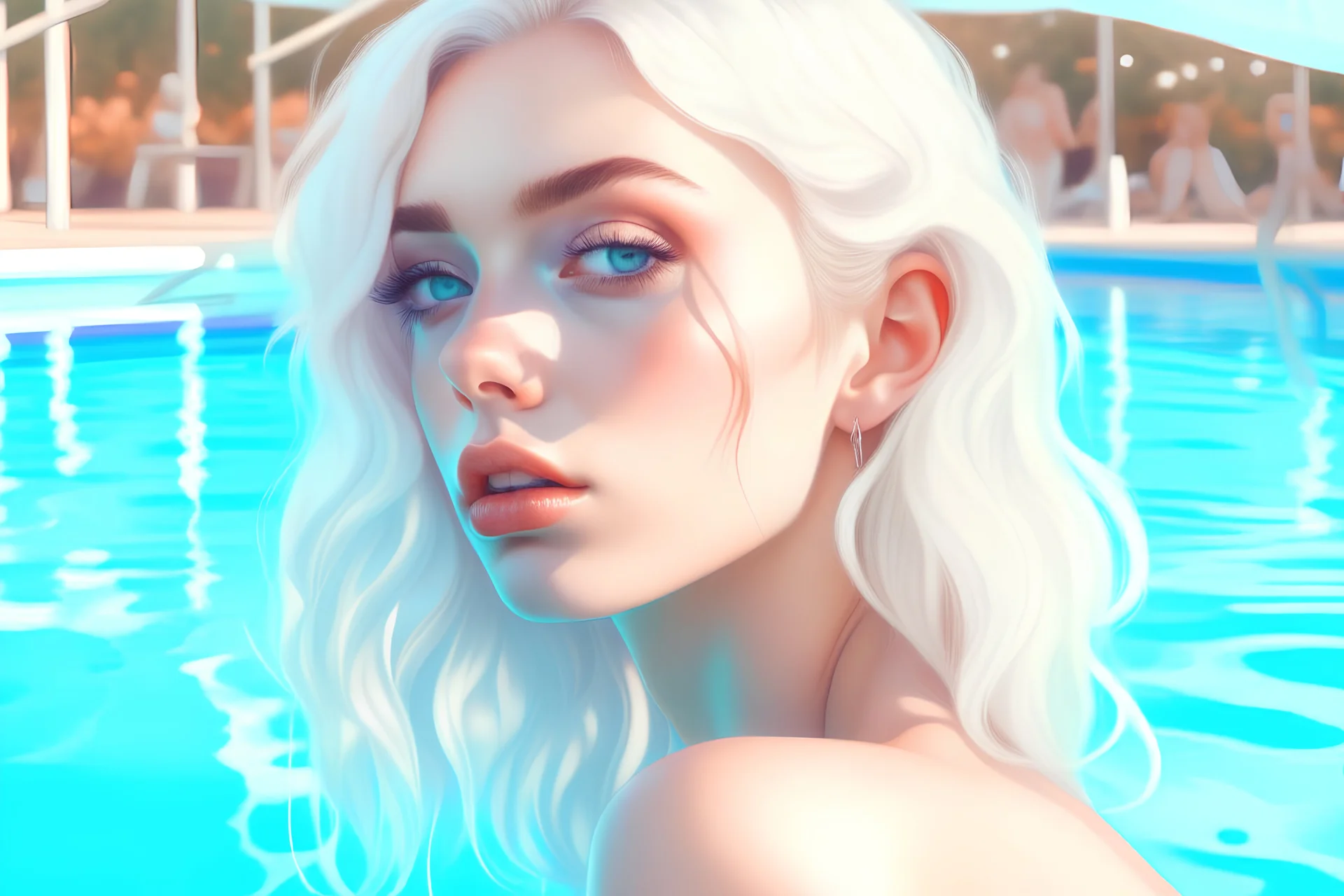 blonde egirl pool party model photo realism pastel colours 4k