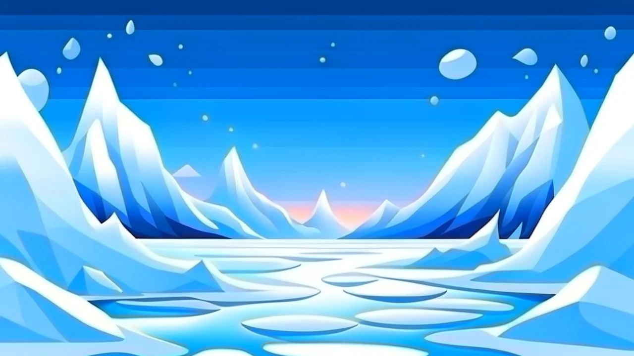 cartoon illustration: North Pole, nature with icebergs and frozen sea