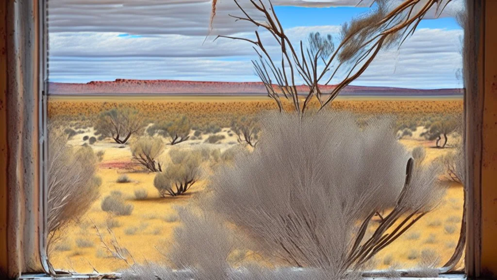 rugged australian tundra outside kitchen window